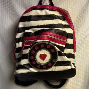 Betsey Johnson Striped Backpack with Pink Accents.